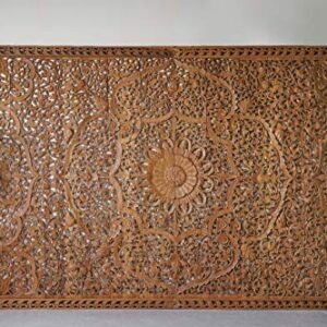 Ceiling Wood Carved Wall Mounted Panels Handcrafted Sculpture Handmade in Reclaimed Teak Hardwood from Thailand 144x96 Inches