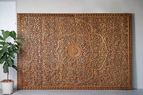 Ceiling Wood Carved Wall Mounted Panels Handcrafted Sculpture Handmade in Reclaimed Teak Hardwood from Thailand 144x96 Inches