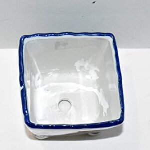 New 6" Cobalt Blue & White Oriental Mountain Water Theme Square with Feet Bonsai Planter Pot