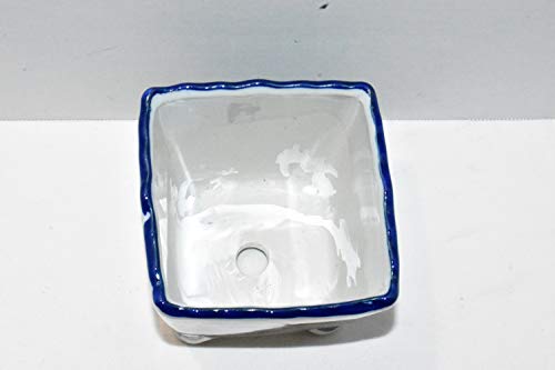 New 6" Cobalt Blue & White Oriental Mountain Water Theme Square with Feet Bonsai Planter Pot