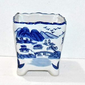 New 6" Cobalt Blue & White Oriental Mountain Water Theme Square with Feet Bonsai Planter Pot