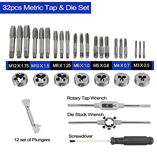 Toolly Tap and Die Set, 32pcs Metric Hardened Steel Tool Set, Essential Threading & Rethreading Tool with Storage Case