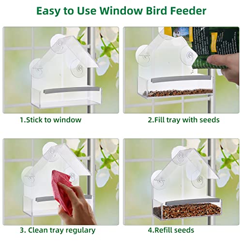 SUQ I OME Outside Wild Clear Window Mounted Bird Feeders with Strong Suction Cups, Acrylic Clear, Window Bird House Feeder for Cardinals, Blue Jays, Finches