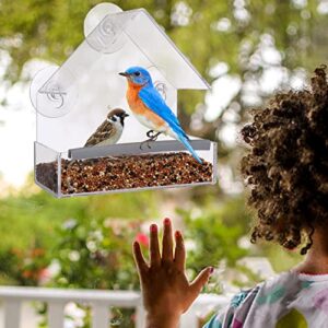 SUQ I OME Outside Wild Clear Window Mounted Bird Feeders with Strong Suction Cups, Acrylic Clear, Window Bird House Feeder for Cardinals, Blue Jays, Finches