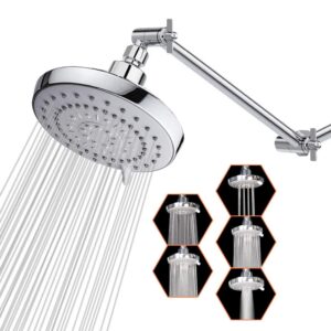 high pressure shower head with 11 in adjustable arm, 5-settings rain shower head, harjue luxury rainfall showerhead with shower arm-make the water flow down vertically for a better experience(chrome)