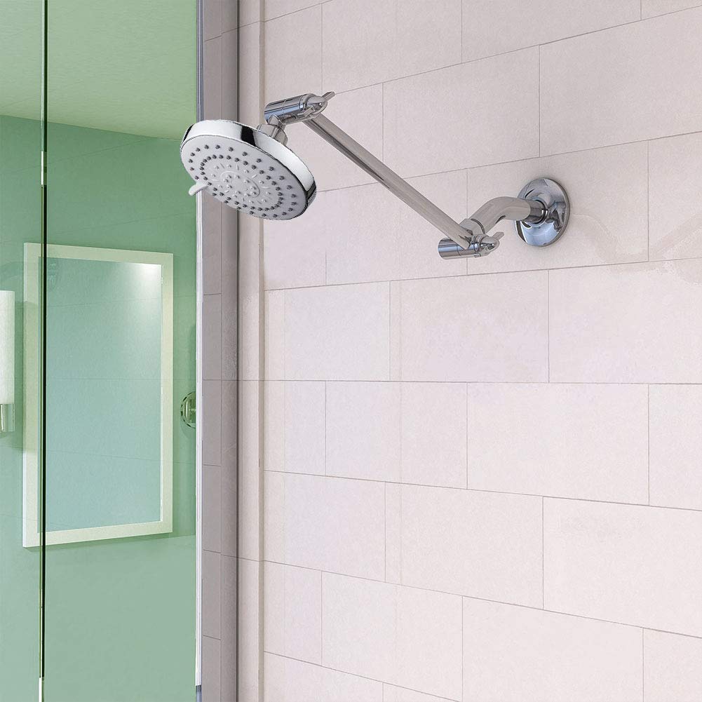 High Pressure Shower Head with 11 IN Adjustable Arm, 5-Settings Rain Shower Head, HarJue Luxury Rainfall Showerhead with Shower Arm-Make The Water Flow Down Vertically for A Better Experience(Chrome)