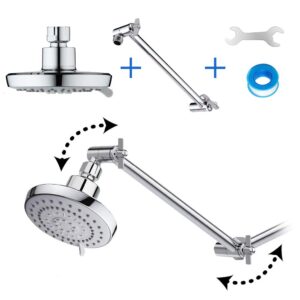High Pressure Shower Head with 11 IN Adjustable Arm, 5-Settings Rain Shower Head, HarJue Luxury Rainfall Showerhead with Shower Arm-Make The Water Flow Down Vertically for A Better Experience(Chrome)