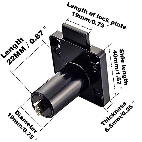 Cabinet Drawer Lock,Mailbox Lock, Model CT-138-22,for Fixing Important Documents and Drawers (Opening Diameter 0.75inch/19MM), Suitable for Door Panels with A Thickness of 17 mm-22 mm. 2 PCS [Black]