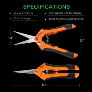 VIVOSUN 12-Pack 6.5 Inch Gardening Scissors Hand Pruner Pruning Shear with Straight Stainless Steel Blades Orange