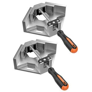 housolution right angle clamp, [2 pack] single handle 90° aluminum alloy corner clamp, right angle clip clamp tool woodworking photo frame vise holder with adjustable swing jaw - silver gray