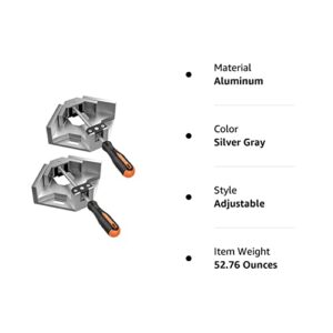 Housolution Right Angle Clamp, [2 PACK] Single Handle 90° Aluminum Alloy Corner Clamp, Right Angle Clip Clamp Tool Woodworking Photo Frame Vise Holder with Adjustable Swing Jaw - Silver Gray