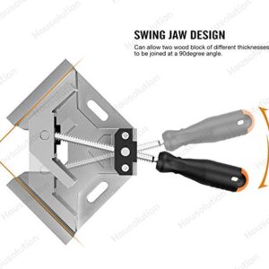 Housolution Right Angle Clamp, [2 PACK] Single Handle 90° Aluminum Alloy Corner Clamp, Right Angle Clip Clamp Tool Woodworking Photo Frame Vise Holder with Adjustable Swing Jaw - Silver Gray