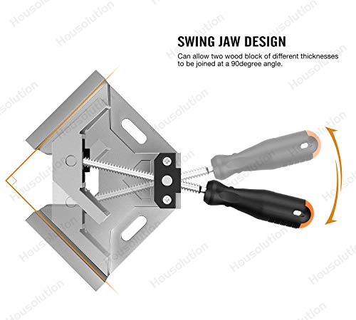 Housolution Right Angle Clamp, [2 PACK] Single Handle 90° Aluminum Alloy Corner Clamp, Right Angle Clip Clamp Tool Woodworking Photo Frame Vise Holder with Adjustable Swing Jaw - Silver Gray
