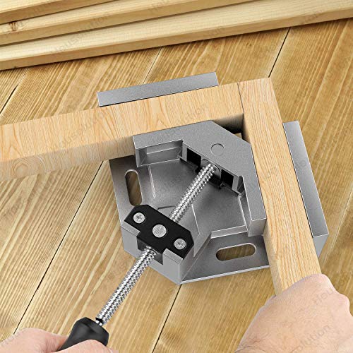 Housolution Right Angle Clamp, [2 PACK] Single Handle 90° Aluminum Alloy Corner Clamp, Right Angle Clip Clamp Tool Woodworking Photo Frame Vise Holder with Adjustable Swing Jaw - Silver Gray