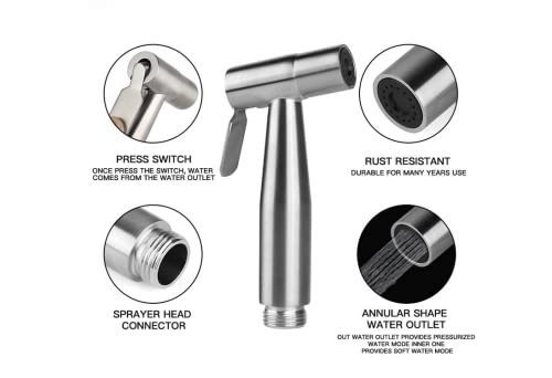 Handheld Bidet Sprayer for Toilet Portable Pet Shower Toilet Water Sprayer Seat Bidet Attachment Bathroom Stainless Steel Spray for Personal Hygiene (Bidet Sprayer Head)