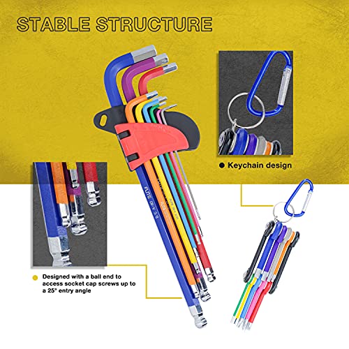 KOTTO Hex Key Allen Wrench Set, Metric, Imperial, Torx, Star Long Arm Ball End Set Tools, Industrial Grade with Storage Bag