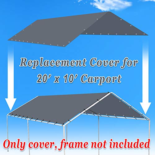 Strong Camel Outdoor 10x20 Replacement Canopy Roof Cover Outdoor Carport Covers (Grey)