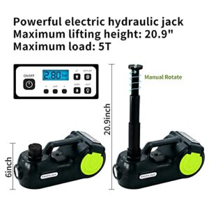 E-HEELP Electric Car Jack Kit 5Ton 12V Car Jack Hydraulic (Lifting Range: 6.1-20.86 inch) with Impact Wrench & Inflator for Car SUV Sedan MPV with LCD & Tire Pressure Display