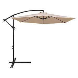 devoko 10 ft patio offset cantilever umbrella outdoor market hanging umbrellas with crank & cross base suitable for garden, lawn, backyard, deck and poolside (beige)