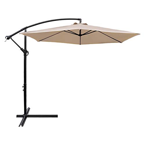 Devoko 10 Ft Patio Offset Cantilever Umbrella Outdoor Market Hanging Umbrellas with Crank & Cross Base Suitable for Garden, Lawn, backyard, Deck and Poolside (Beige)