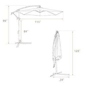 Devoko 10 Ft Patio Offset Cantilever Umbrella Outdoor Market Hanging Umbrellas with Crank & Cross Base Suitable for Garden, Lawn, backyard, Deck and Poolside (Beige)