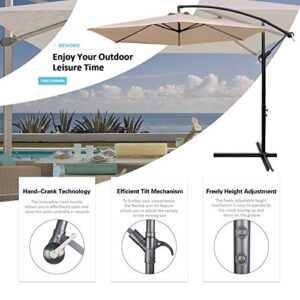 Devoko 10 Ft Patio Offset Cantilever Umbrella Outdoor Market Hanging Umbrellas with Crank & Cross Base Suitable for Garden, Lawn, backyard, Deck and Poolside (Beige)