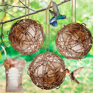 yyk set of 3 globe hummingbird nesters - bird nesting material holder – nest balls for wild birds wrens finches - refillable outdoor bird nesting station to build a nest