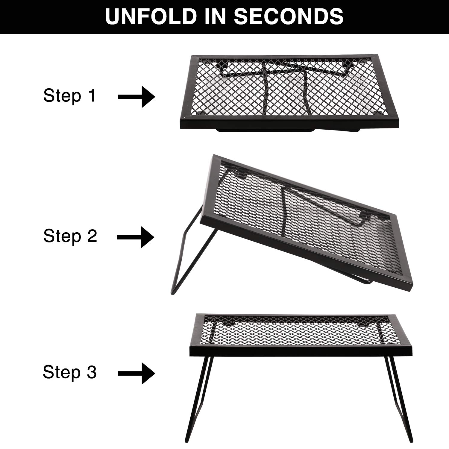 REDCAMP Folding Campfire Grill Heavy Duty Steel Grate, Portable Camp Fire Cooking Racks for Over Fire Pit