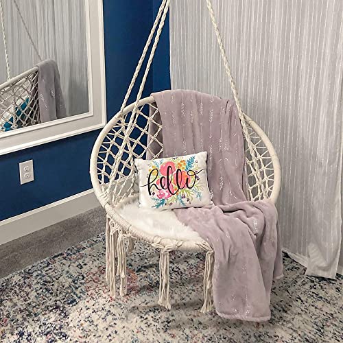 LAZZO Hammock Chair with Hanging Kit and Chain, Cotton Rope Macrame Swing, 260Pounds Capacity, 20" Width, for Indoor, Garden, Patio, Yard (Beige)