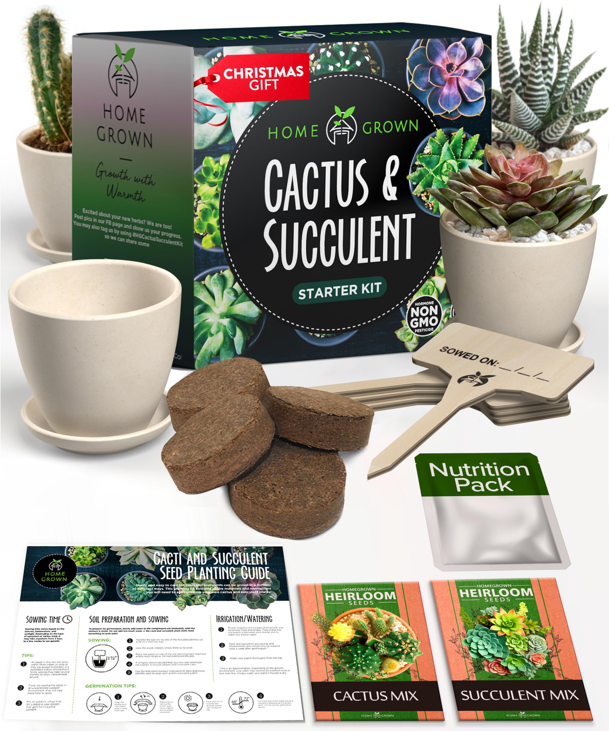 Succulent & Cactus Seed Kit for Planting – [Enthusiasts Favorites] Premium Cactus & Succulent Starter Kit: 4 Planters, Drip Trays, Markers, Seeds Mix, Soil - DIY Gift Kits (Original Edition)