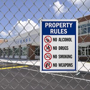 SmartSign 14 x 10 inch “Property Rules - No Alcohol, No Drugs, No Smoking, No Weapons” Metal Sign, 40 mil Laminated Rustproof Aluminum, Multicolor