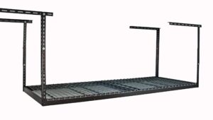 saferacks 3x8 overhead garage storage rack - 500 pound weight capacity height adjustable steel ceiling-mounted rack with accessories (hammertone) (24"-45")