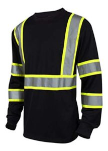 l&m hi vis class 3 t shirt reflective safety black long sleeve high visibility 39 (l, black)