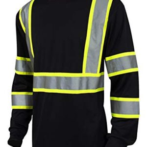 L&M Hi Vis Class 3 T Shirt Reflective Safety Black Long Sleeve HIGH Visibility 39 (L, Black)