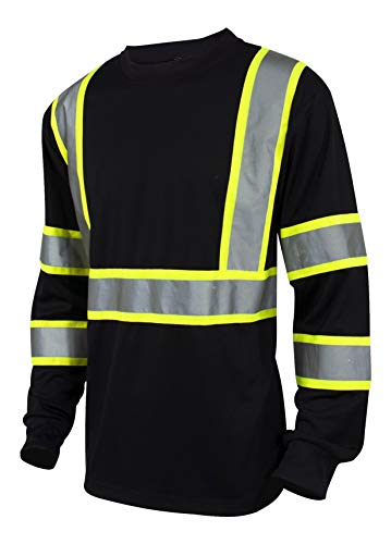 L&M Hi Vis Class 3 T Shirt Reflective Safety Black Long Sleeve HIGH Visibility 39 (L, Black)