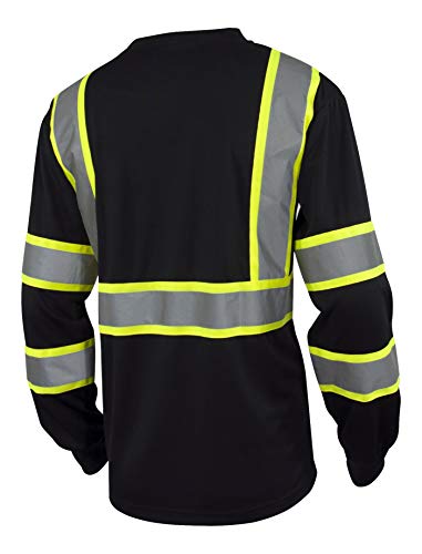 L&M Hi Vis Class 3 T Shirt Reflective Safety Black Long Sleeve HIGH Visibility 39 (L, Black)