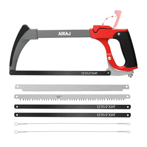 AIRAJ 12" Hack Saw for Metal, Hacksaw Frame Set With 7 Professional Hand Saw Blades of Replaceable, Two Sawing Angles (45°/90°) Metal Saw, WoodSaw,Hacksaw for Metal/Wood/Tree/PVC/Meat Sharp Cutting