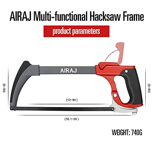 AIRAJ 12" Hack Saw for Metal, Hacksaw Frame Set With 7 Professional Hand Saw Blades of Replaceable, Two Sawing Angles (45°/90°) Metal Saw, WoodSaw,Hacksaw for Metal/Wood/Tree/PVC/Meat Sharp Cutting