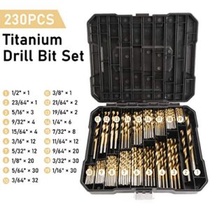 Yaegoo Titanium Twist Drill Bit Set High Speed Steel for Steel, Wood, Plastic, Metal, Copper, Aluminum Alloy with Storage Case (230 PCS)