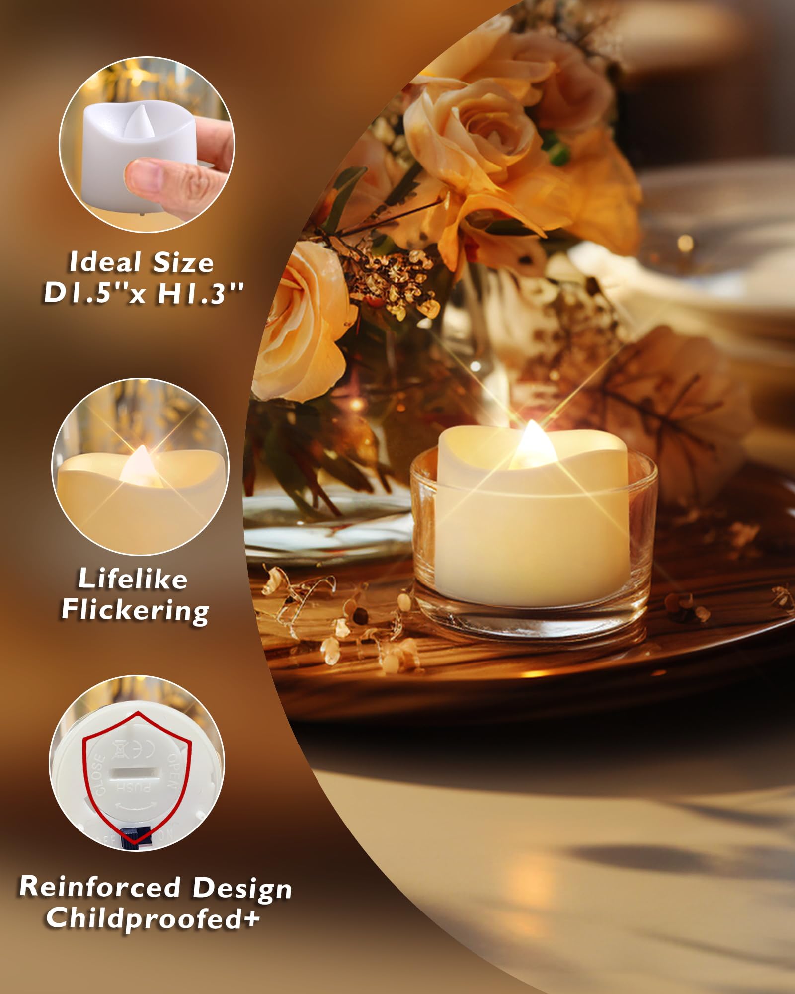 Homemory Remote Control Tea Lights, Flickering Realistic Tea Lights Battery Operated with Remote, for Home Decor and Seasonal Celebration, Pack of 12, Warm White Light, Dia 1-2/5'', H 1-1/4''