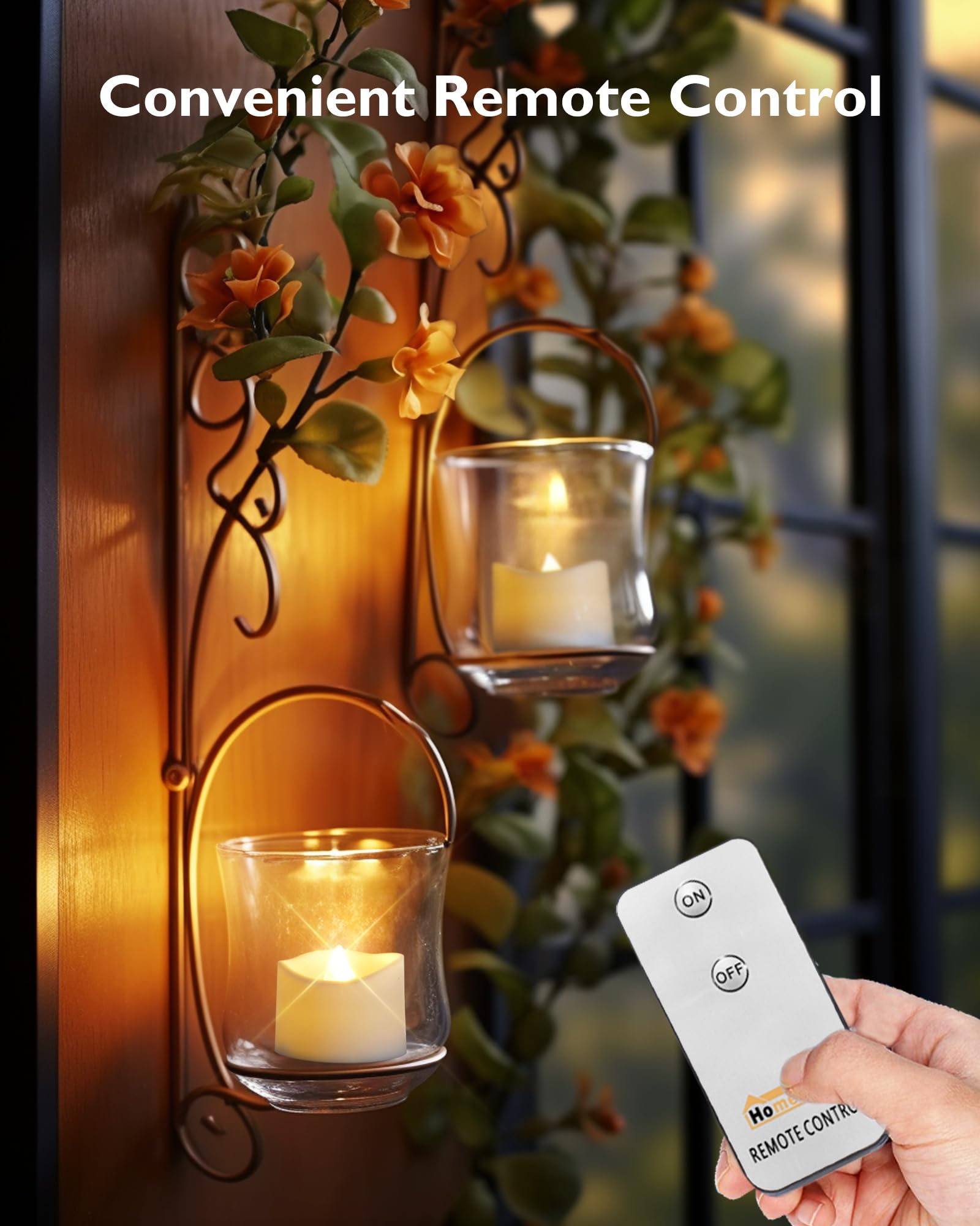 Homemory Remote Control Tea Lights, Flickering Realistic Tea Lights Battery Operated with Remote, for Home Decor and Seasonal Celebration, Pack of 12, Warm White Light, Dia 1-2/5'', H 1-1/4''