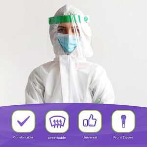 AMZ White Disposable Coveralls With Hood, L. 5 Pack Hazmat Suits Disposable. 60 GSM SMS Disposable Painters Coveralls with Boots, Elastic Wrists. Waterproof Full Body Protective Suit For Hospital