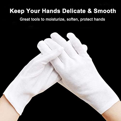 12Pairs White Cotton Gloves for Eczema and Dry Hands - Breathable Work Glove Liners - Moisturizing SPA Soft Jewelry Inspection Gloves - Stretchy Fit Cloth Gloves for Most Women