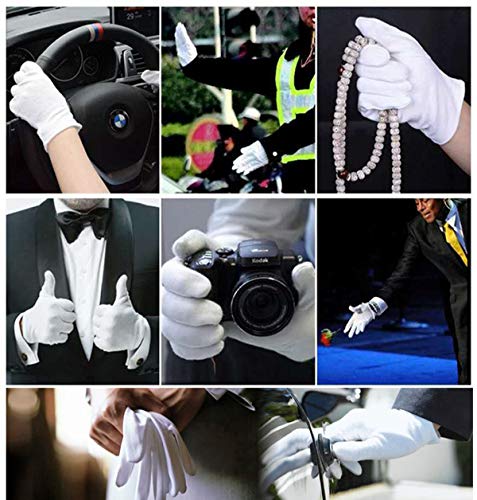 12Pairs White Cotton Gloves for Eczema and Dry Hands - Breathable Work Glove Liners - Moisturizing SPA Soft Jewelry Inspection Gloves - Stretchy Fit Cloth Gloves for Most Women