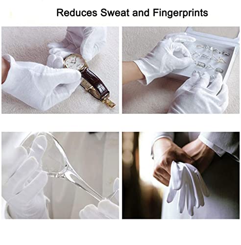 12Pairs White Cotton Gloves for Eczema and Dry Hands - Breathable Work Glove Liners - Moisturizing SPA Soft Jewelry Inspection Gloves - Stretchy Fit Cloth Gloves for Most Women