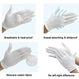 12Pairs White Cotton Gloves for Eczema and Dry Hands - Breathable Work Glove Liners - Moisturizing SPA Soft Jewelry Inspection Gloves - Stretchy Fit Cloth Gloves for Most Women