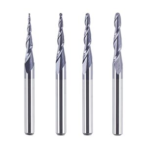 spetool 4pcs/pack assorted r0.25~1.0 tip 1/8" tapered end mill cone ball nose carbide bit cnc cutter for carving engraving