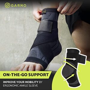 GARNO Ankle Brace Compression Sleeve with Adjustable Straps, Arch Support & Foot Stabilizer, Elastic Wrap for Plantar Fasciitis, Achilles Tendonitis Recovery, Sports Bandage Sock; Men, Women