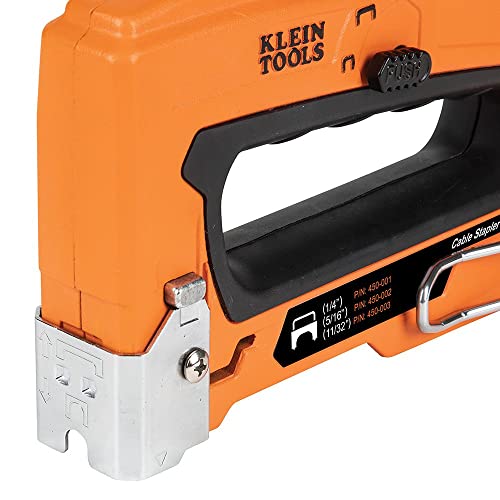 Klein Tools 450-100 Heavy Duty Stapler for Voice, Data, Video and Nonmetallic Sheathed (Romex) Cable Fits 1/4-, 5/16-, and 19/32-Inch Staples