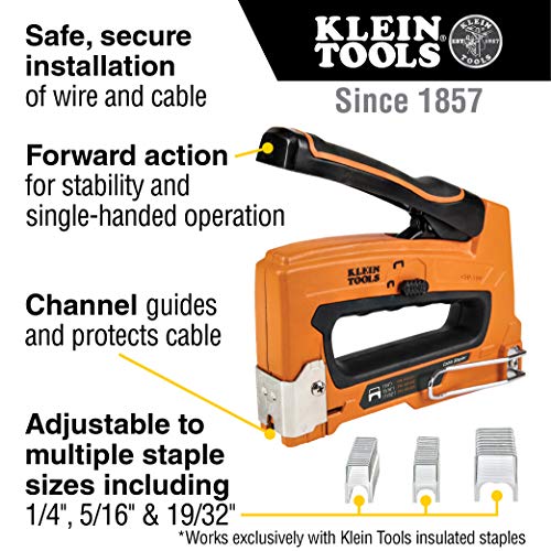 Klein Tools 450-100 Heavy Duty Stapler for Voice, Data, Video and Nonmetallic Sheathed (Romex) Cable Fits 1/4-, 5/16-, and 19/32-Inch Staples